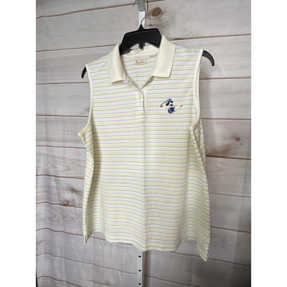 Vintage Disney Epcot Pro Women's XL White Striped Golf Polo Shirt Mickey Mouse - Picture 1 of 5